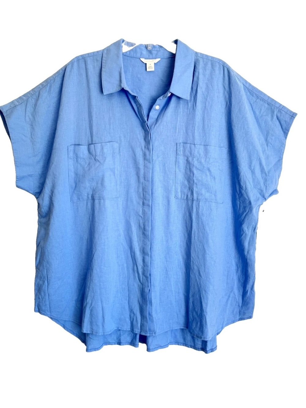 Caslon Linen Blend Double Pocket Linen Blend Camp Shirt Cornflower Blue NWT 3X
